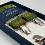 Albert Thurston for Cruciani & Bella Made in England Clip on Adjustable Sizing 35 mm elastic braces Multicolor Tartan Motif X-Shaped Nickel Fittings Size: L