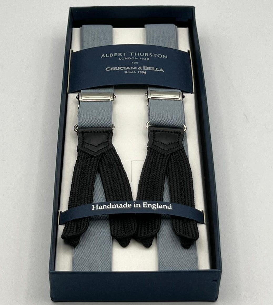 Albert Thurston for Cruciani & Bella Made in England Adjustable Sizing 25 mm elastic braces Grey plain  Braid ends Y-Shaped Nickel Fittings Size: XL
