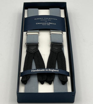 Albert Thurston for Cruciani & Bella Made in England Adjustable Sizing 25 mm elastic braces Grey plain  Braid ends Y-Shaped Nickel Fittings Size: XL