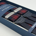 Albert Thurston for Cruciani & Bella Made in England Adjustable Sizing 40 mm braces 100% Wool Red and Blue Tartan Motif Braid ends Y-Shaped Nickel Fittings XL