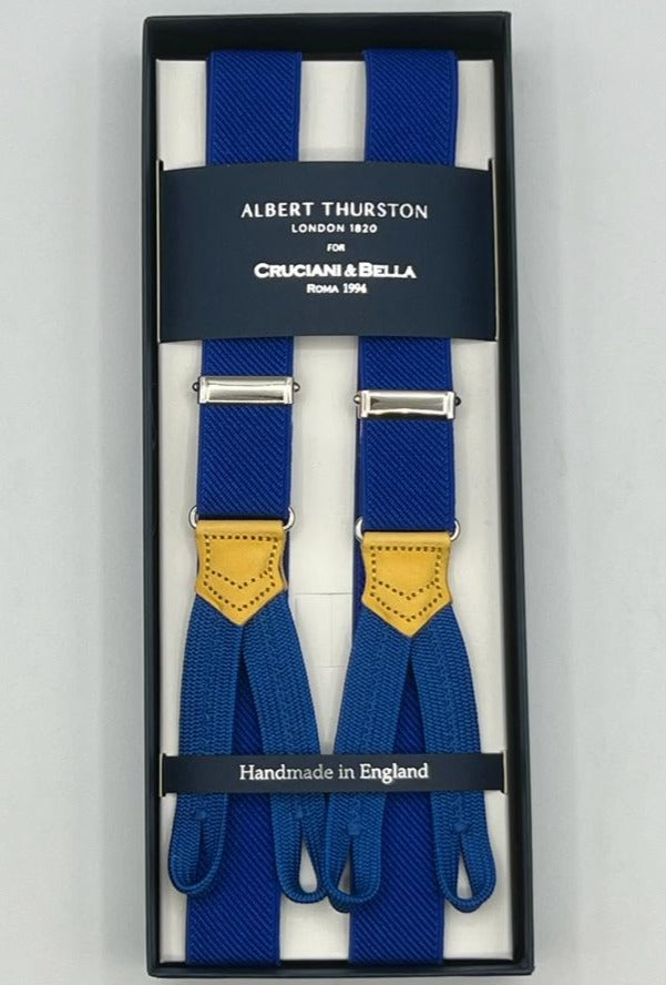 Albert Thurston for Cruciani & Bella Made in England Adjustable Sizing 25 mm elastic braces Light Blue Braid ends Y-Shaped Nickel Fittings Size: XL