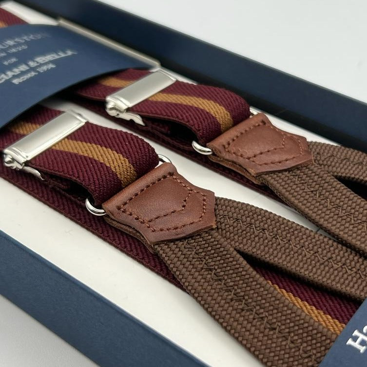 Albert Thurston - Elastic Braces - 25 mm - Red Wine, Ocra Stripes  #8300