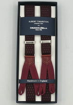 Albert Thurston for Cruciani & Bella Made in England Adjustable Sizing 25 mm elastic braces Red Wine and White  Dots Braid ends Y-Shaped Nickel Fittings Size: L