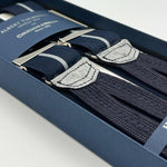Albert Thurston for Cruciani & Bella Made in England Adjustable Sizing 35 mm Elastic Braces Blue, Grey Stripes Braid ends Y-Shaped Nickel Fittings Size: XL