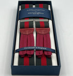 Albert Thurston for Cruciani & Bella Made in England Adjustable Sizing 35 mm Elastic Braces Green and Red Stripe Braces Braid ends Y-Shaped Nickel Fittings Size: L