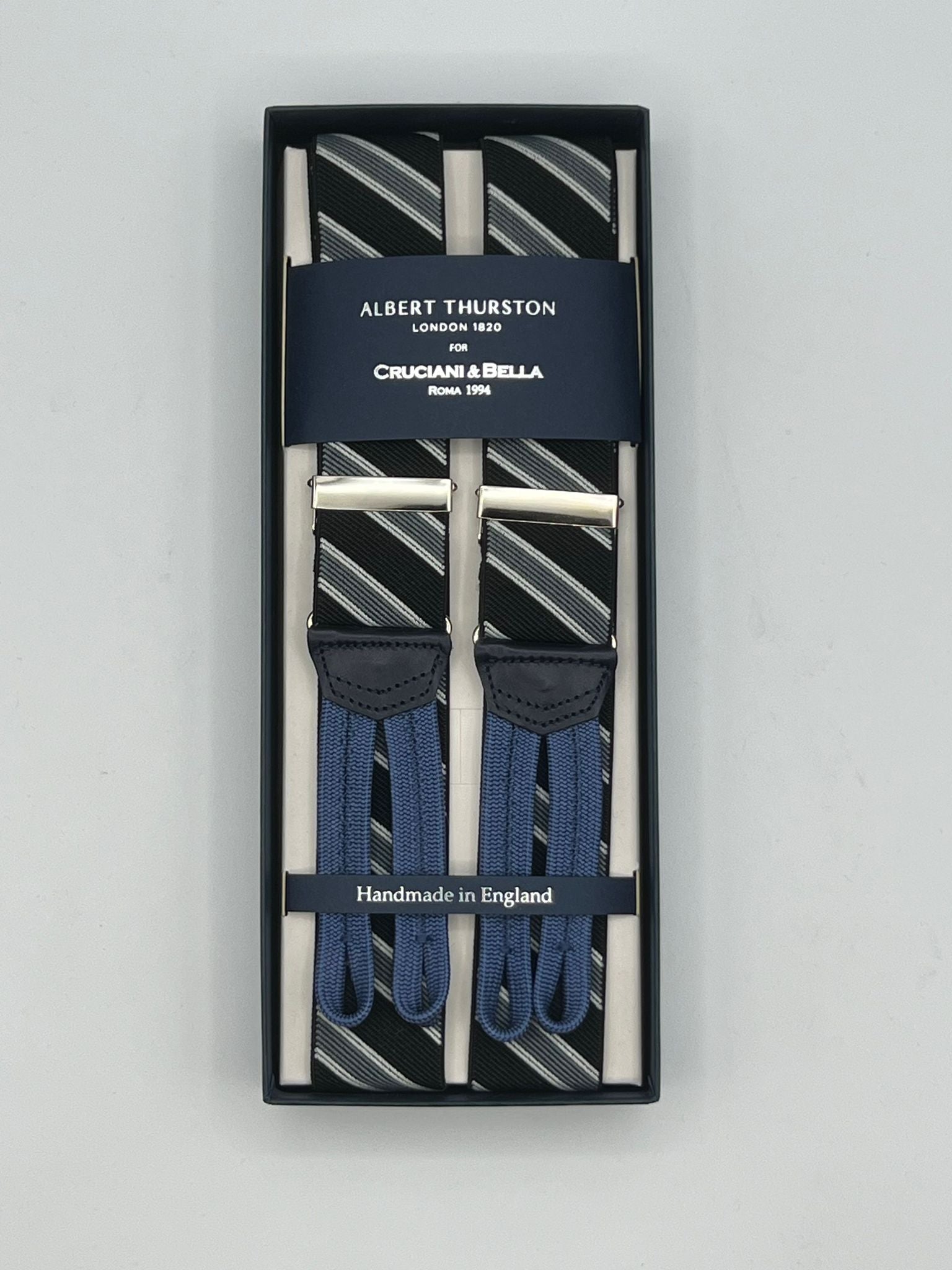 Albert Thurston - Elastic Braces - 35 mm - Grey and Black Stripes #4973
