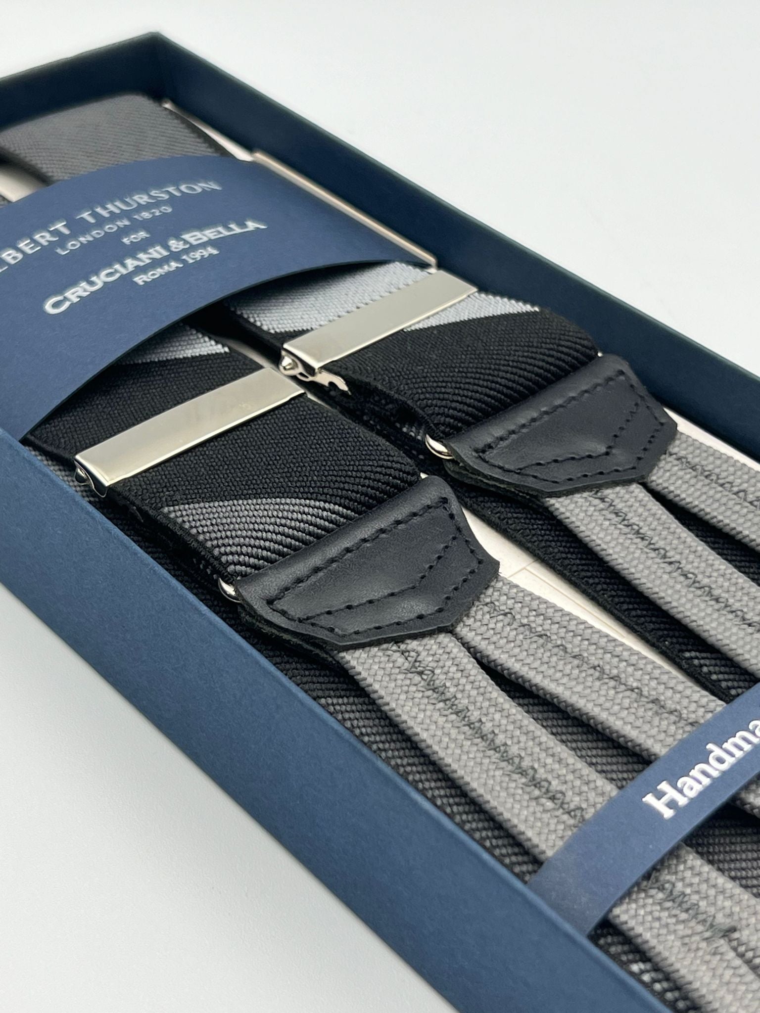 Albert Thurston - Elastic Braces - 35 mm - Grey and Black Large Stripes #4950