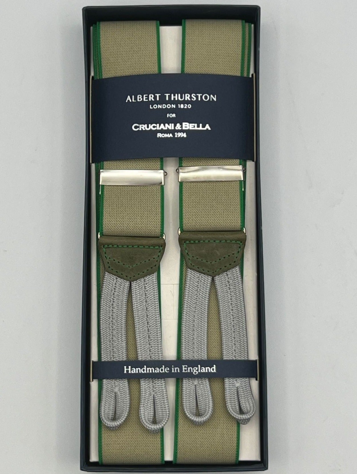 Albert Thurston - Elastic Braces - 35 mm - Light Beige and Green #4957