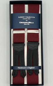 Albert Thurston for Cruciani & Bella Made in England Adjustable Sizing 35 mm Elastic Braces Red Wine plain Braid ends Y-Shaped Nickel Fittings Size: XL