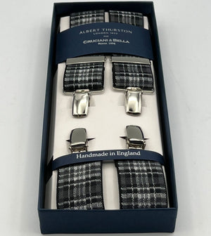 Albert Thurston - Elastic Clip-on-Braces  - 35 mm - Grey, Black and White Tartan #7355