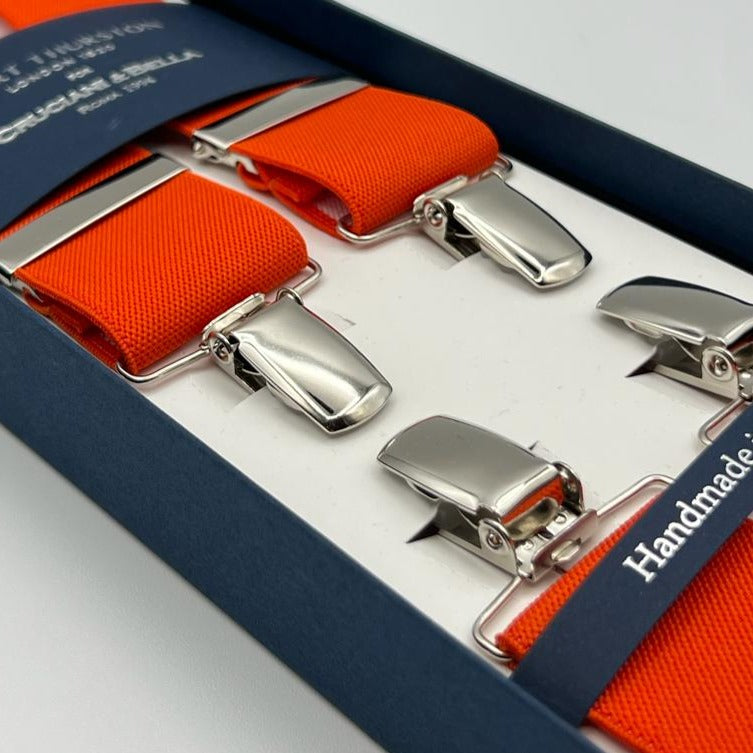 Albert Thurston for Cruciani & Bella Made in England Clip on Adjustable Sizing 35 mm elastic braces Orange plain X-Shaped Nickel Fittings Size: XL