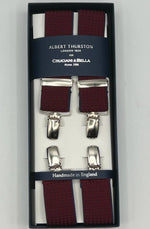 Albert Thurston for Cruciani & Bella Made in England Clip on Adjustable Sizing 35 mm elastic braces Rust, Blue Dots X-Shaped Nickel Fittings Size: XL