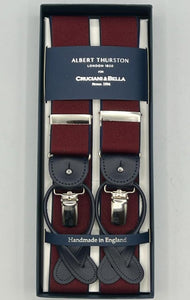 Albert Thurston for Cruciani & Bella Made in England 2 in 1 Adjustable Sizing 35 mm elastic braces Red Wine,  Blue Edge Y-Shaped Nickel Fittings Size XL