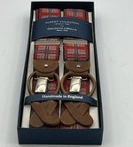 Albert Thurston for Cruciani & Bella Made in England 2 in 1 Adjustable Sizing 35 mm elastic braces Red and Grey Tartan Y-Shaped Nickel Fittings