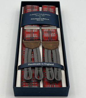 Albert Thurston - Elastic braces - 35 mm - Braid Ends - Red and Grey Tartan #4268