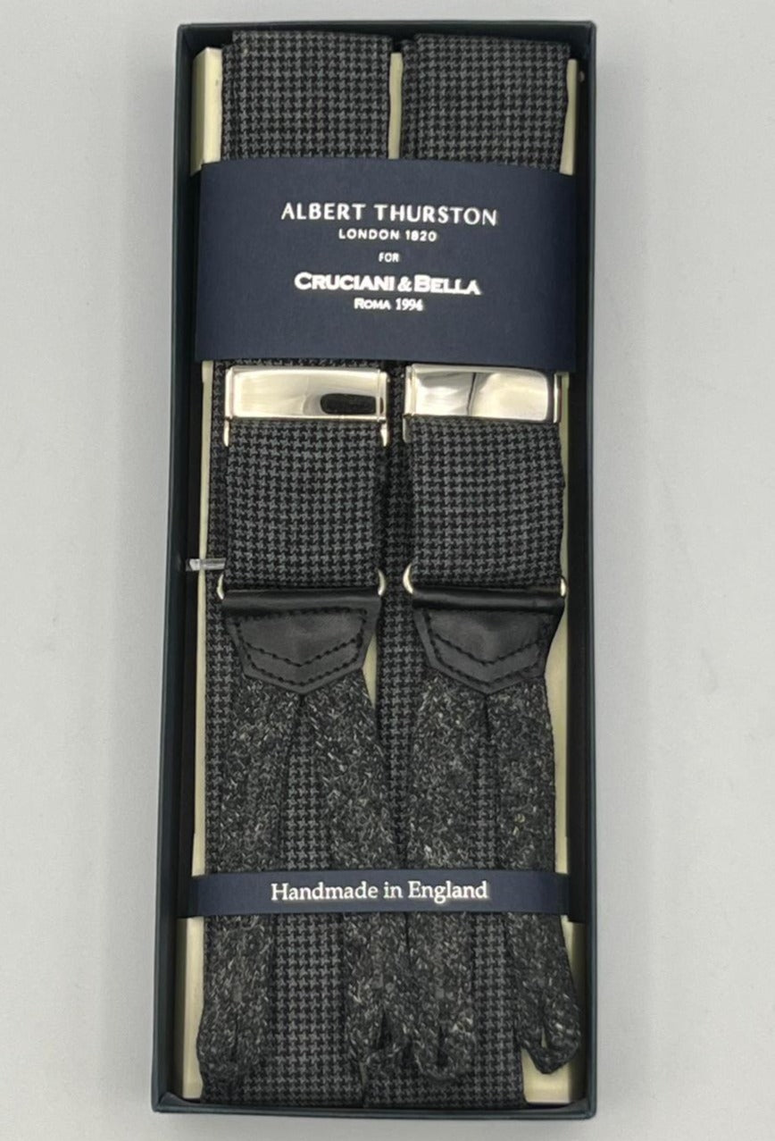 Albert Thurston - Wool braces - Braid Ends - 40 mm - Puppy Tooth Black and Grey  #2384