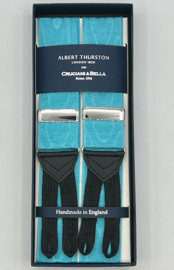 Albert Thurston for Cruciani & Bella Made in England Adjustable Sizing 40 mm Woven Barathea  Artic  Plain Braces Braid ends Y-Shaped Nickel Fittings Size: XL