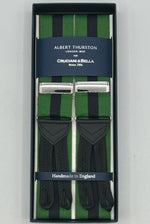 Albert Thurston for Cruciani & Bella Made in England Adjustable Sizing 40 mm Woven Barathea  Green and Blue Stripes Braces Braid ends Y-Shaped Nickel Fittings Size: XL