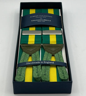 Albert Thurston - Woven Barathea Braces  - 40 mm -  Green and Yellow Stripes #5648