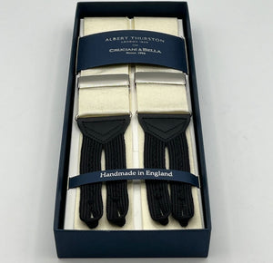 Albert Thurston for Cruciani & Bella Made in England Adjustable Sizing 40 mm Woven Barathea  Ivory Plain Braces Braid ends Y-Shaped Nickel Fittings Size: XL