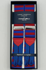 <ul> <li>Albert Thurston for Cruciani &amp; Bella</li> <li>Made in England</li> <li>Adjustable Sizing</li> <li>40 mm Woven Barathea&nbsp;</li> <li>Ocenan Blue and Red horizontal Stripes Braces</li> <li>Braid ends</li> <li>Y-Shaped</li> <li>Nickel Fittings</li> <li>MULTIFIT</li> </ul>