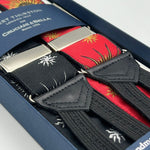 Albert Thurston for Cruciani & Bella Made in England Adjustable Sizing 40 mm Woven  Black and Red Sun Braces Braid ends Y-Shaped Nickel Fittings Size: XL