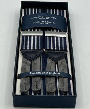 Albert Thurston Braces  - 40 mm - Blue, Grey and White  Stripes  #6172