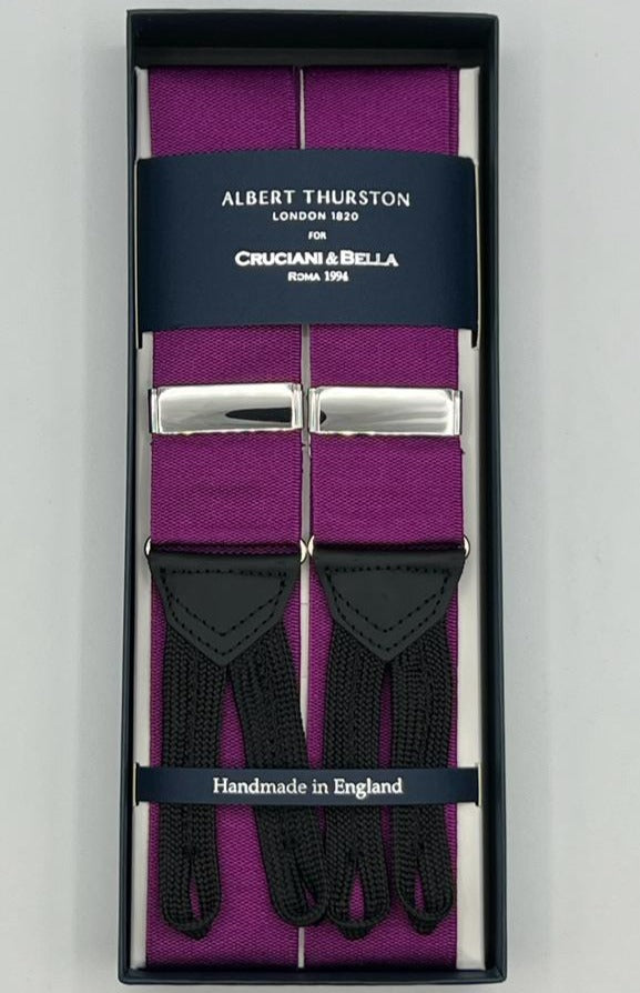 Albert Thurston for Cruciani & Bella Made in England Adjustable Sizing 40 mm Woven Barathea  Wisteria plain Y-Shaped Nickel Fittings Size: XL