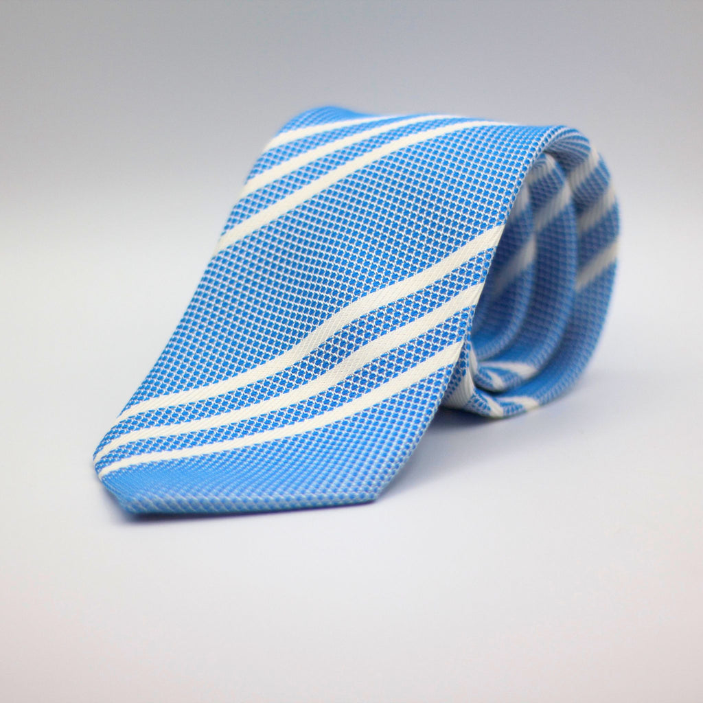 Cruciani &amp; Bella 100% Silk Garza Fina Woven in Italy Tipped Baby Blue, white Stripes Tie Handmade in Italy 8 cm x 150 cmCruciani &amp; Bella 100% Silk Garza Fina Woven in Italy Tipped Baby Blue, white Stripes Tie Handmade in Italy 8 cm x 150 cm