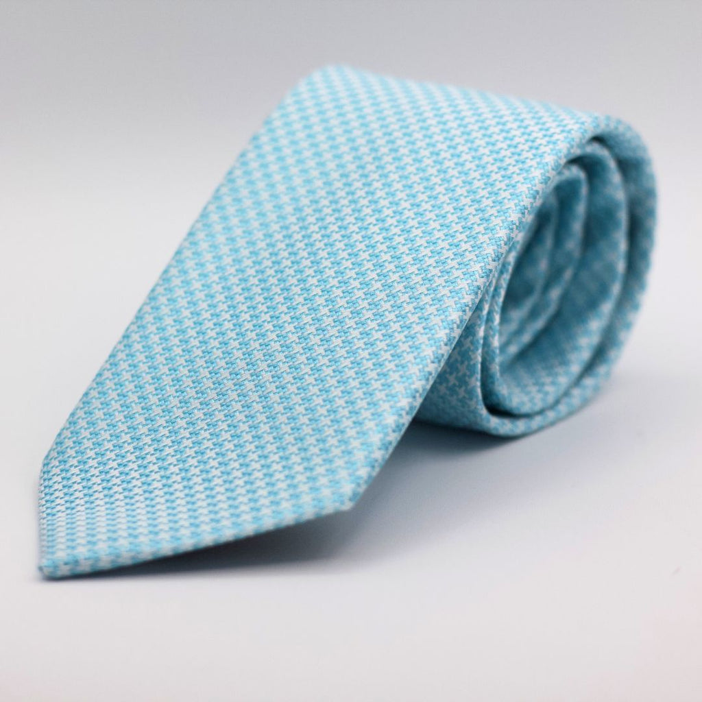 Holliday & Brown for Cruciani & Bella 100% Woven Jacquard Silk Tipped Baby Blue and White Optical motif tie Handmade in Italy 8 cm x 150 cm