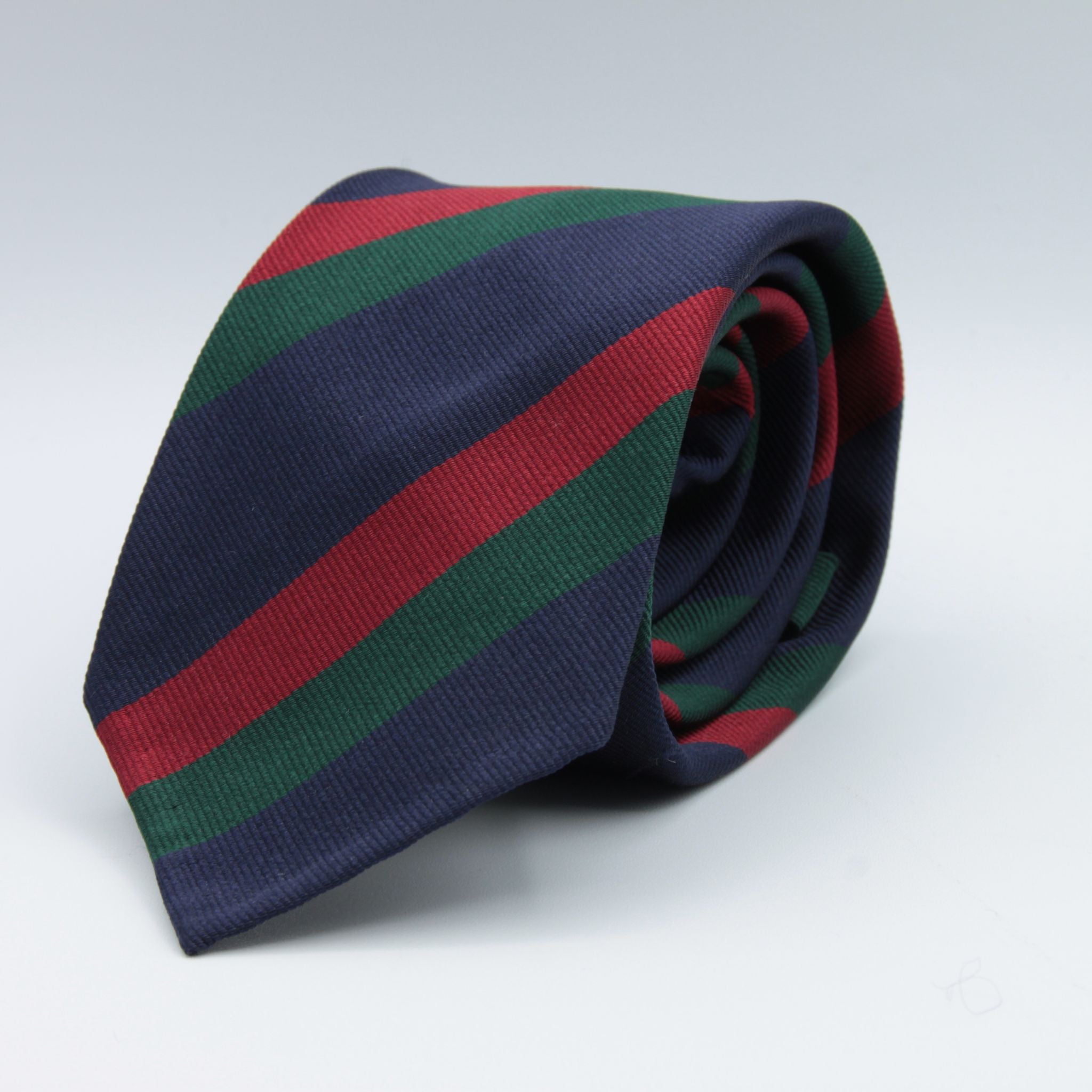 Cruciani & Bella 100% Silk Slim Shape Jacquard  Unlined Regimental "Black Watch" Blue, Red and Green stripes tie Handmade in Italy 8 cm x 150 cm #7696