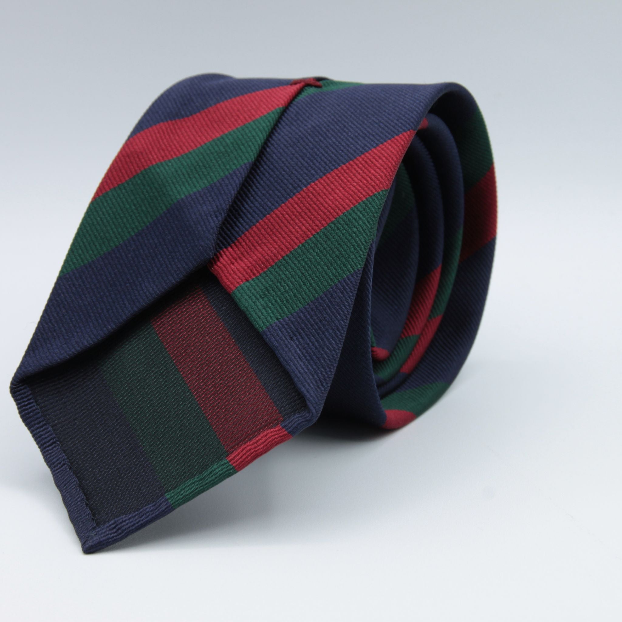 Cruciani & Bella 100% Silk Slim Shape Jacquard  Unlined Regimental "Black Watch" Blue, Red and Green stripes tie Handmade in Italy 8 cm x 150 cm #7696