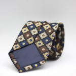 Franco Bassi for Cruciani & Bella 100% Silk Jacquard  Tipped Black, Brown, Blue, Gold and Grey Medallions tie Handmade in Italy 8 cm x 150 cm
