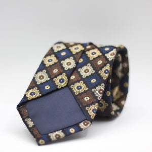 Franco Bassi for Cruciani & Bella 100% Silk Jacquard  Tipped Black, Brown, Blue, Gold and Grey Medallions tie Handmade in Italy 8 cm x 150 cm