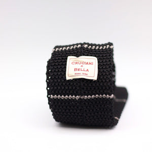 Cruciani & Bella 100% Knitted Silk Black and Grey stripe tie Handmade in Italy 6 cm x 147 cm