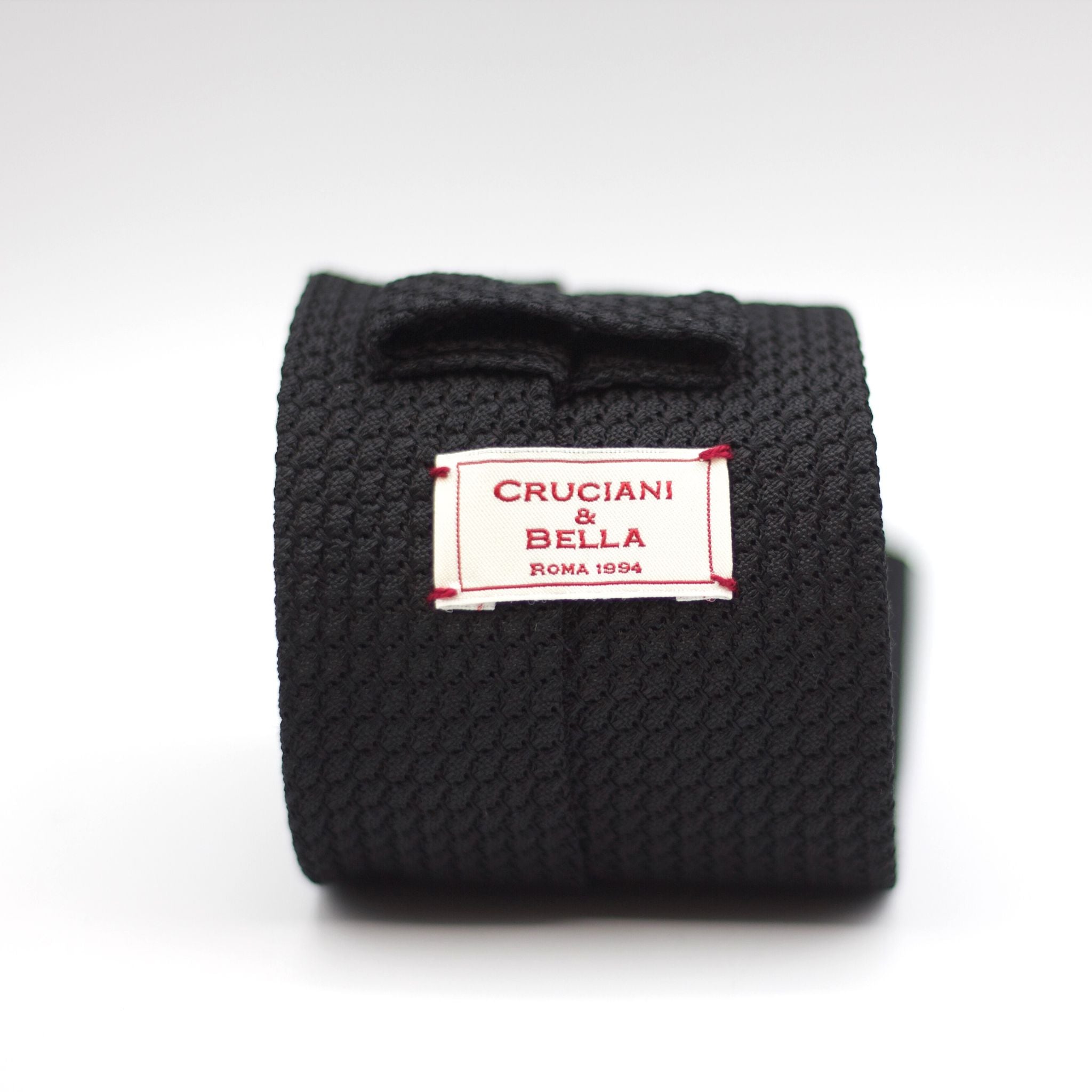 Cruciani & Bella 100% Silk Grenadine Garza Grossa Woven in Italy Tipped Black  tie Handmade in Italy 8 cm x 150 cm