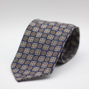 Cruciani & Bella 100% Printed Madder Silk  Italian fabric Unlined tie Blue, Beige, Brown and Light Brown Motif Unlined Tie  Handmade in Italy 8 cm x 150 cm