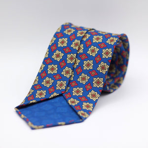Cruciani & Bella 100% Printed Silk 36 oz UK fabric Unlined Blue, Brown, Cream and Red Unlined Tie Handmade in Italy 8 x 150 cm