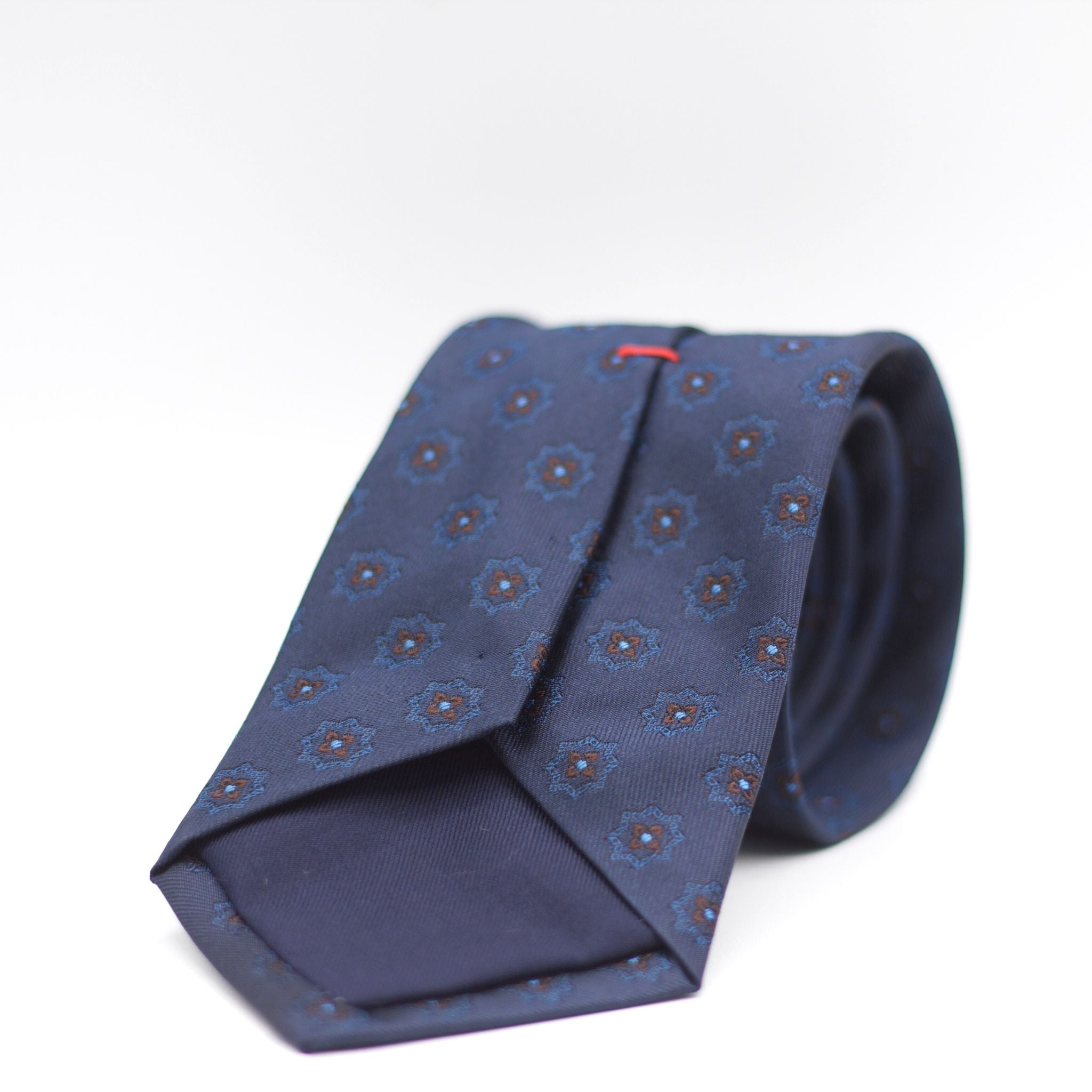 Cruciani & Bella 100% Silk Made in England Jacquard  Tipped Blue, Brown and Blue motif  Tie Handmade in Italy 8 cm x 150 cm