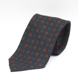 Cruciani & Bella 100%  Printed Wool  Unlined Hand rolled blades Blue, Brown and Green Motifs Tie Handmade in Italy 8 cm x 150 cm