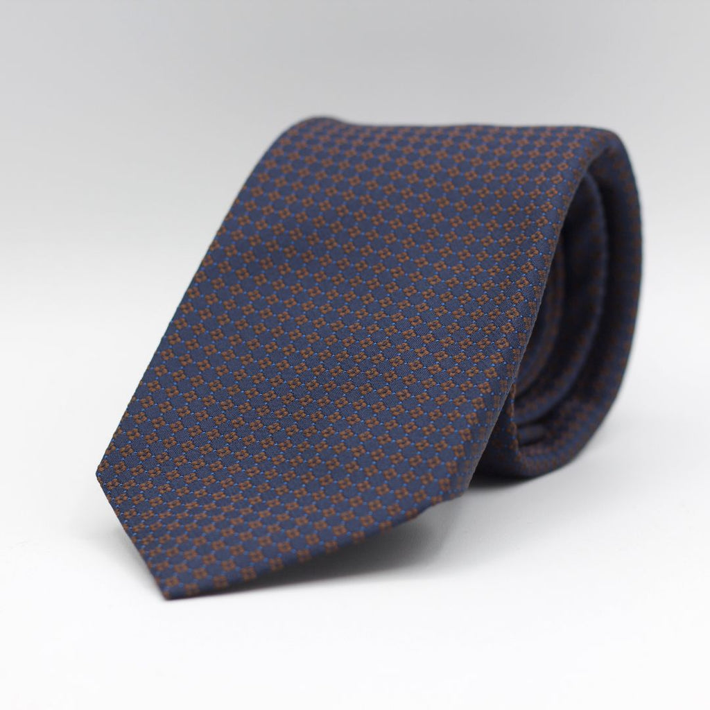 Cruciani & Bella 100% Silk  Jacquard  3 Folds  Pattern Tipped Blue, Brown and Light Blue Tie Handmade in Italy 8 cm x 150 cm