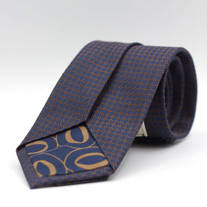 Cruciani & Bella 100% Silk  Jacquard  3 Folds  Pattern Tipped Blue, Brown and Light Blue Tie Handmade in Italy 8 cm x 150 cm