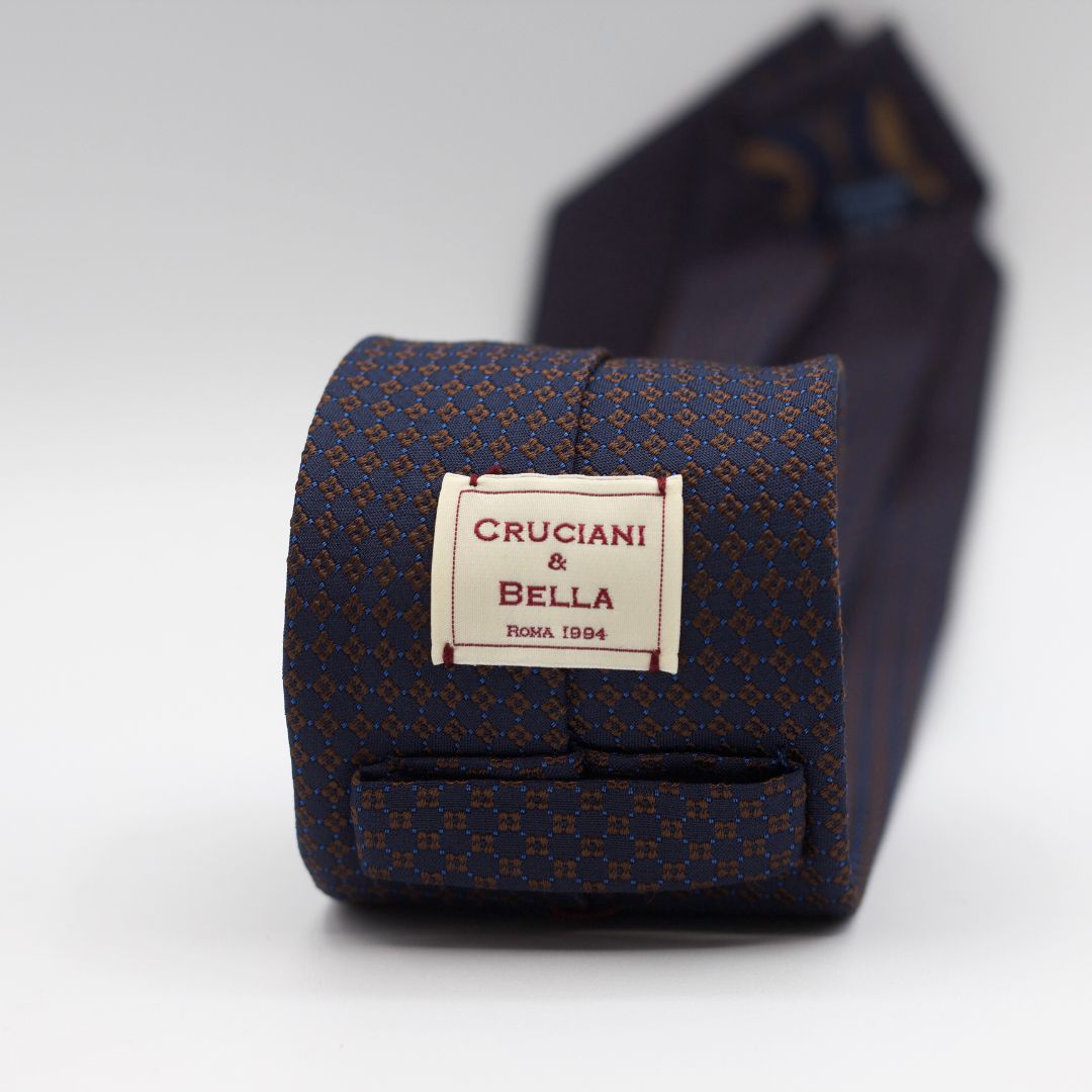 Cruciani & Bella 100% Silk  Jacquard  3 Folds  Pattern Tipped Blue, Brown and Light Blue Tie Handmade in Italy 8 cm x 150 cm