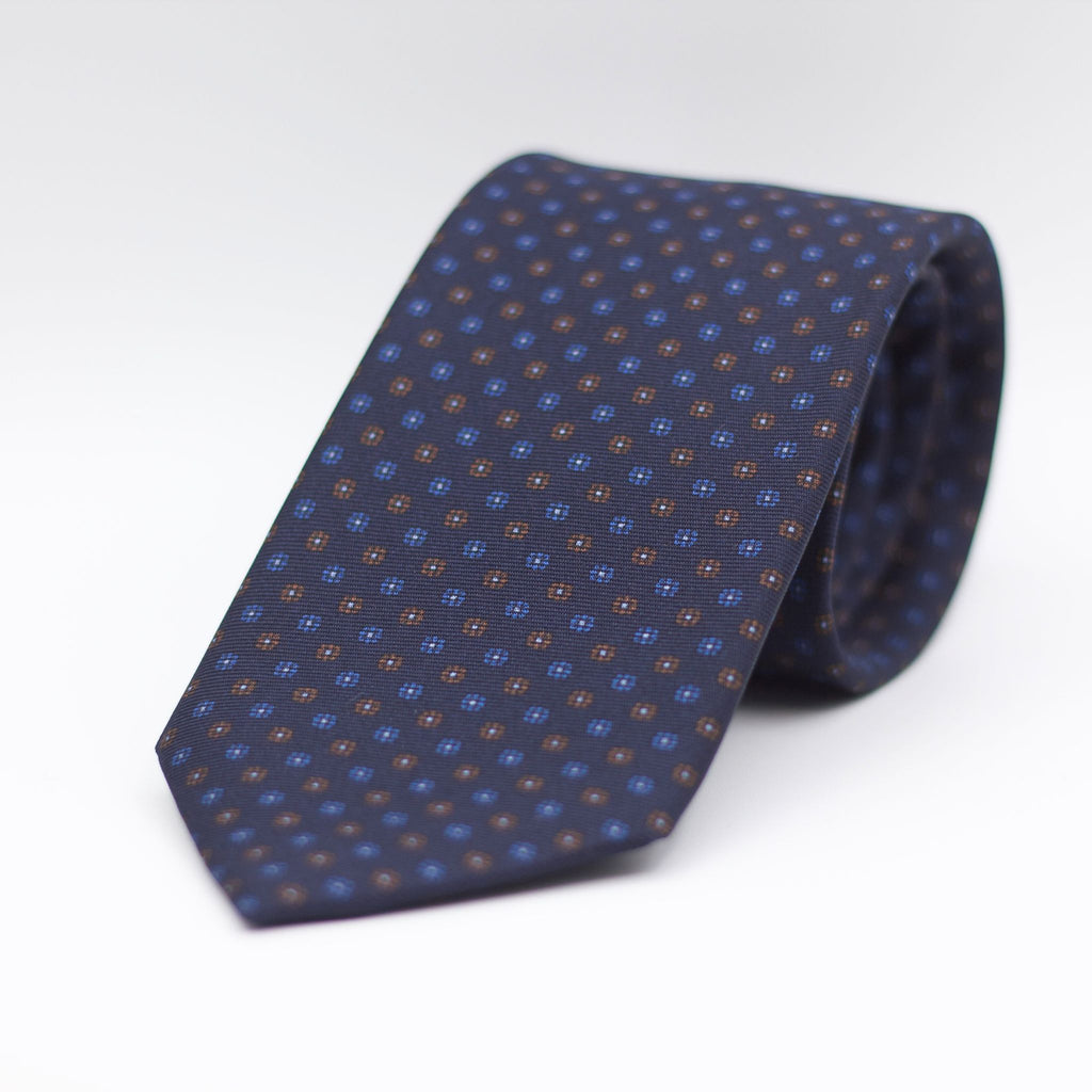 Holliday & Brown for Cruciani & Bella 100% Printed Silk Self-Tipped Blue, Brown and Light Blue motif tie Handmade in Italy 8 cm x 150 cm