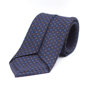 Holliday & Brown for Cruciani & Bella 100% Printed Silk Self-Tipped Blue, Brown and Light Blue motif tie Handmade in Italy 8 cm x 150 cm