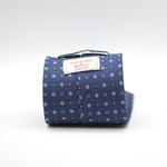 Cruciani &amp; Bella 100% Printed Silk Silk Made in England&nbsp; Self-tipped Blue, Brown and White Motif Tie 8 cm x 150 cm Handmade in &nbsp;England