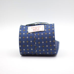 Cruciani &amp; Bella 100% Printed Silk Silk Made in England&nbsp; Self-tipped Blue, Brown and White Motif Tie 8 cm x 150 cm Handmade in &nbsp;England