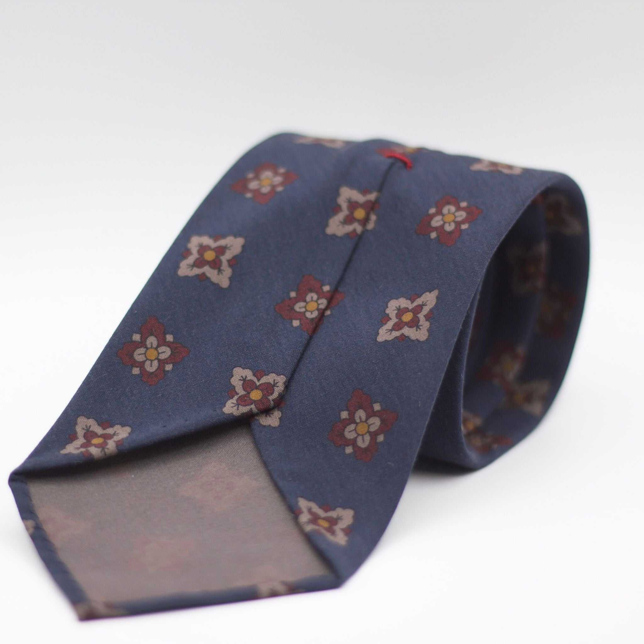 Cruciani & Bella 100% Printed Madder Silk  Italian fabric Unlined tie Blue, Burgundy, Beige and Yellow Motif Unlined Tie Handmade in Italy 8 cm x 150 cm