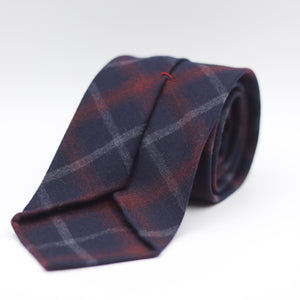 Cruciani & Bella 100% Wool Flannel Unlined Hand rolled blades Blue, Burgundy and Grey Tartan Tie Handmade in Italy 8 cm x 150 cm