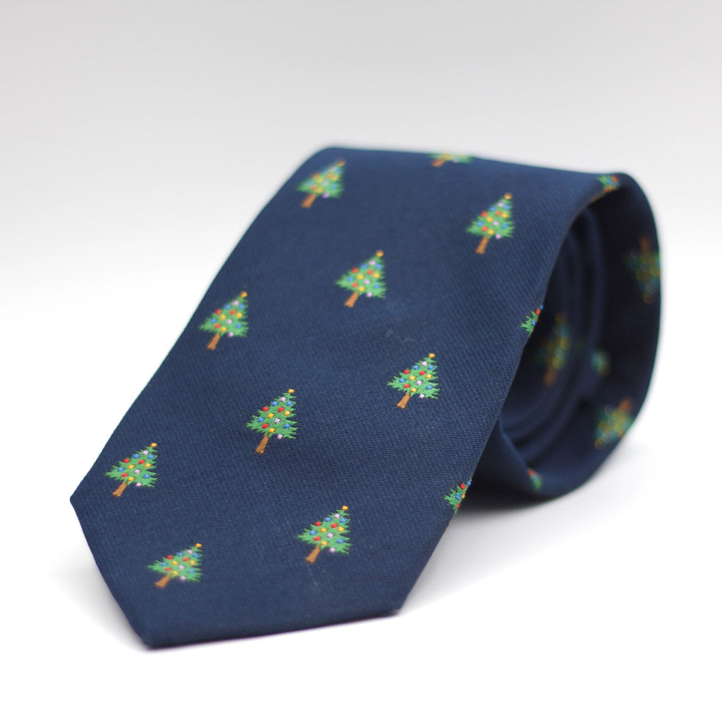 Cruciani & Bella 100% silk Tipped Blue, Christmas Trees  embroidery motif Tie Made in England 8 cm x 150 cm